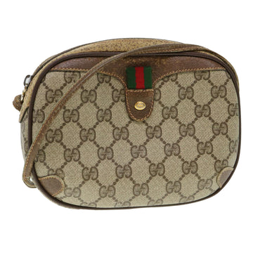GUCCI Web Sherry Line GG Canvas Shoulder Bag PVC Leather Beige Green Auth rd4502