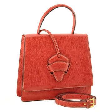 LOEWE Hand Bag Leather 2way Red Auth am2234s