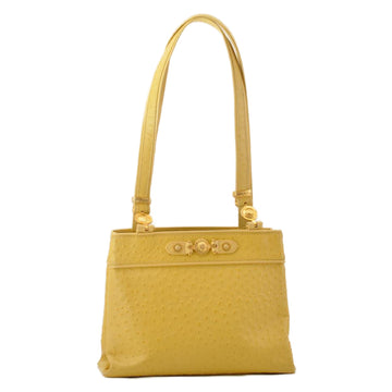 GIANNI VERSACE Sun Face Vanity Tote Bag Leather Yellow Auth am2385s