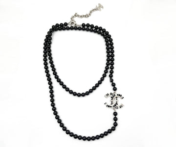 CHANEL Brand New Silver CC Black Crystal Geo Black Bead Necklace