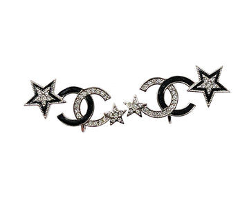 CHANEL Brand New Silver CC Black Enamel Star Ear Cuff Piercing Earrings