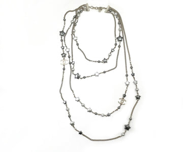 CHANEL Silver CC Grey Stars 4 Strand Chain Necklace