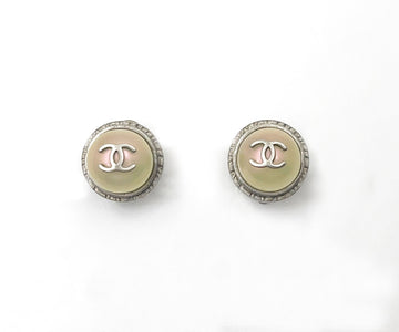 CHANEL Silver CC Iridescent Pearl Gumball Clip on Earrings