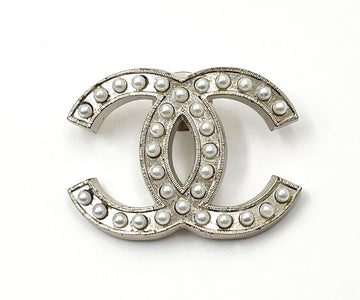 CHANEL Silver CC Crystal Large Pin