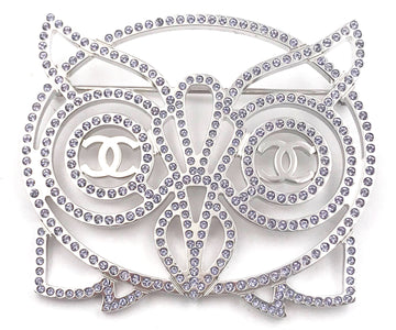CHANEL Brand New Silver Owl Light Lavender Crystal Brooch