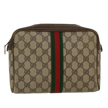 GUCCI GG Canvas Web Sherry Line Clutch Bag Beige Red 27004998 Auth th3783
