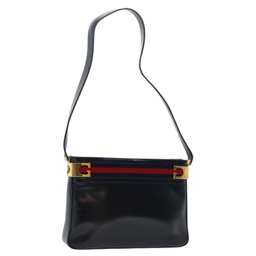 GUCCI Sherry Line Shoulder Bag Leather Navy Red Auth th3837