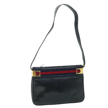 GUCCI Sherry Line Shoulder Bag Leather Black Red Navy Auth th4022