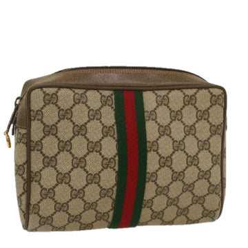 GUCCI GG Canvas Web Sherry Line Clutch Bag Beige Red Green 63.01.012 Auth th4080