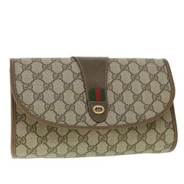 GUCCI GG Supreme Web Sherry Line Clutch Bag Beige Red 156 01 030 Auth th4102