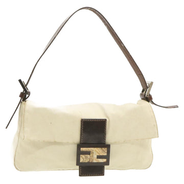 FENDI Mamma Baguette Shoulder Bag White Brown Auth rd1281