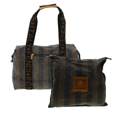 FENDI Pecan Canvas Pouch Shoulder Bag Coated Canvas 2Set Brown Black Auth ti1034