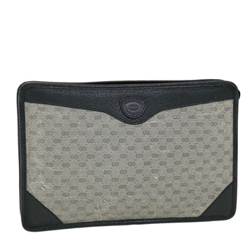 GUCCI Micro GG Canvas Clutch Bag PVC Leather Gray Navy Auth ti1145