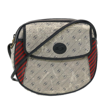GUCCI Shoulder Bag PVC Leather Navy Gray Red Auth ti1146
