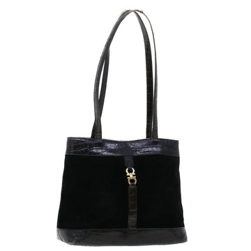 SALVATORE FERRAGAMO Shoulder Bag Suede Leather Black Auth ti1168