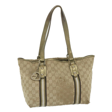 GUCCI GG Canvas Sherry Line Tote Bag Beige Gold 187896 Auth ti1281