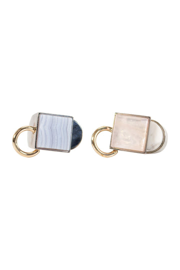 CHRISTIAN DIOR Stones embellished chunky geometric ring set [pink and white, light blue and dark blue]