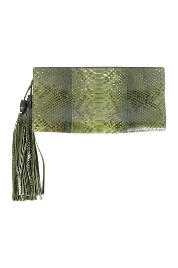 GUCCI Green snakeskin clutch with tassel