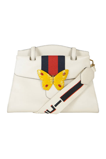 GUCCI Gucci white medium Web Linea Butterfly leather totem handbag