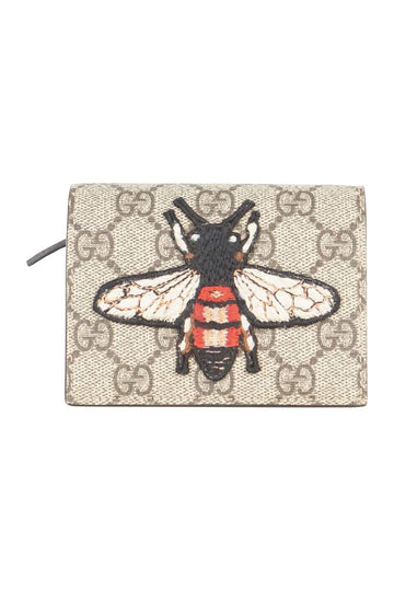 GUCCI Gucci beige GG Supreme Abeille coated monogram canvas wallet/flap card case