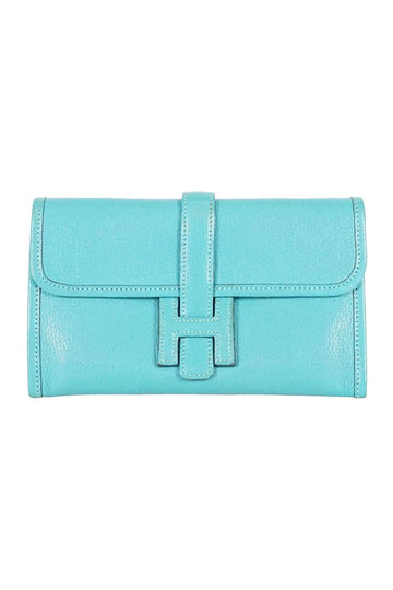 HERMeS turquoise jige leather clutch