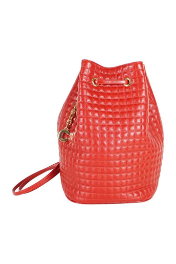 CELINE small C Charm Bucket in red quilted calfskin