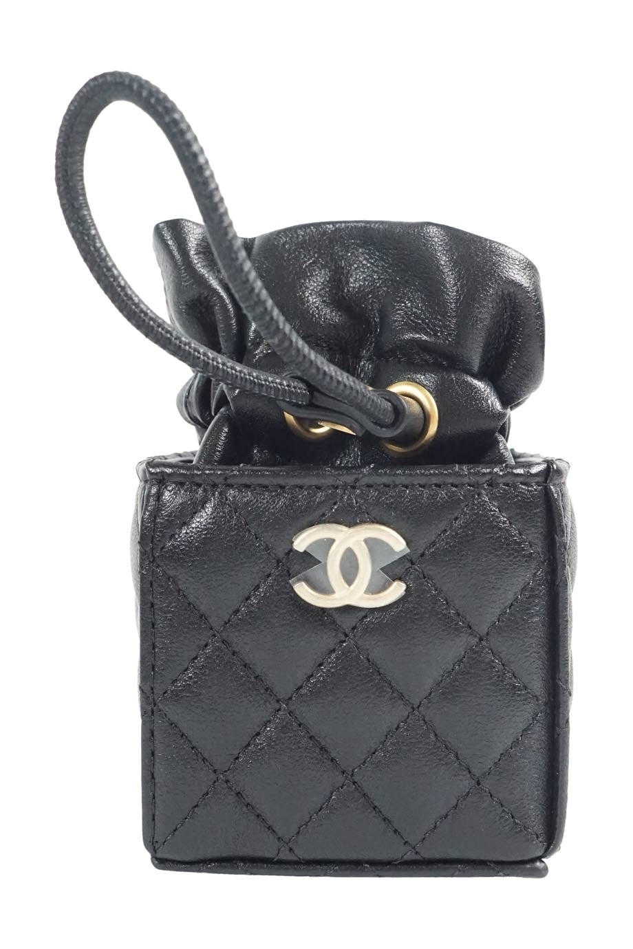 CHANEL Black Lambskin quilted mini box bag with drawstring