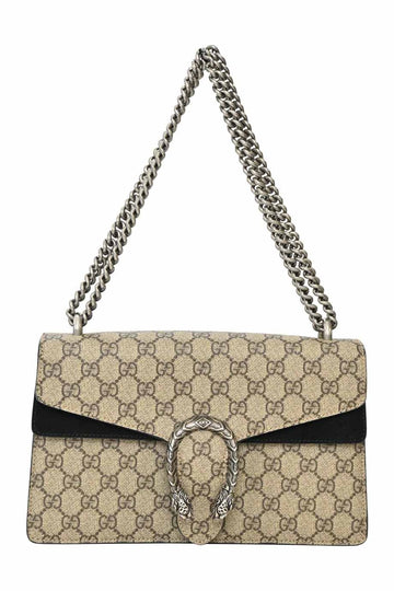 GUCCI Dionysus GG Small Embellished Printed Coated-Canvas and Black Suede Shoulder Bag