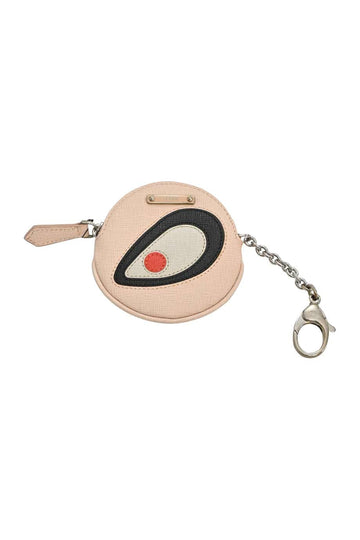 FENDI Blush leather Monster Eye round coin purse keychain with lobster clasp chain