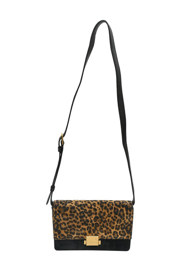 SAINT LAURENT Black calfskin and suede leopard print Bellechasse crossbody flap bag with gold-tone hardware