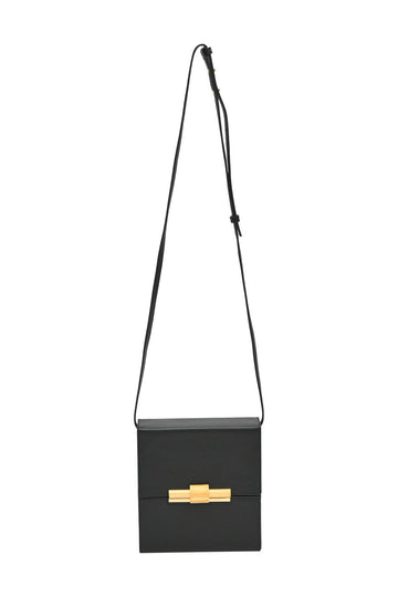 BOTTEGA VENETA Black leather Daisey crossbody box bag with gold-tone metallic hardware with adjustable shoulder strap
