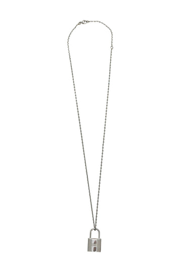 HERMeS Palladium-plated metal and Swift calfskin O'Kelly pendant padlock necklace
