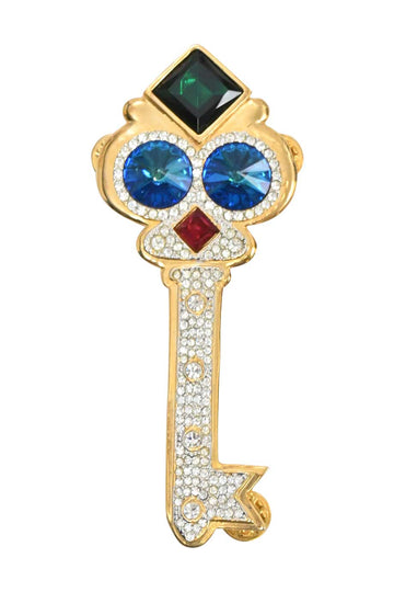 VALENTINO GARAVANI Gold-tone metallic crystal-embellished key brooch with V-logo engraved back