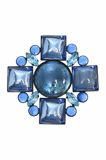 YVES SAINT LAURENT Blue metal and poured glass Gripoix brooch
