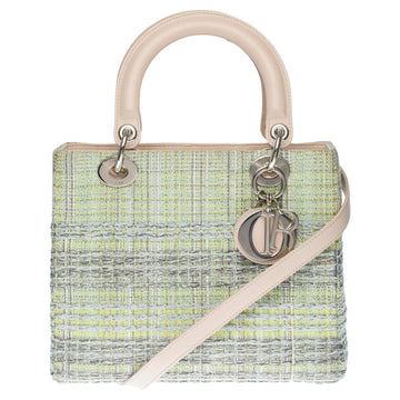 Limited Edition Lady Dior MM in Green Tweed and silver threads, SHW