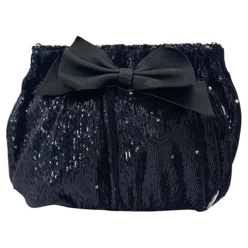 VALENTINO RED Black Sequin Leather Bow Clutch