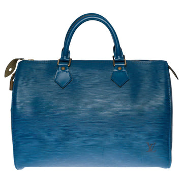 LOUIS VUITTON Speedy 30 handbag in blue cobalt epi leather and gold hardware