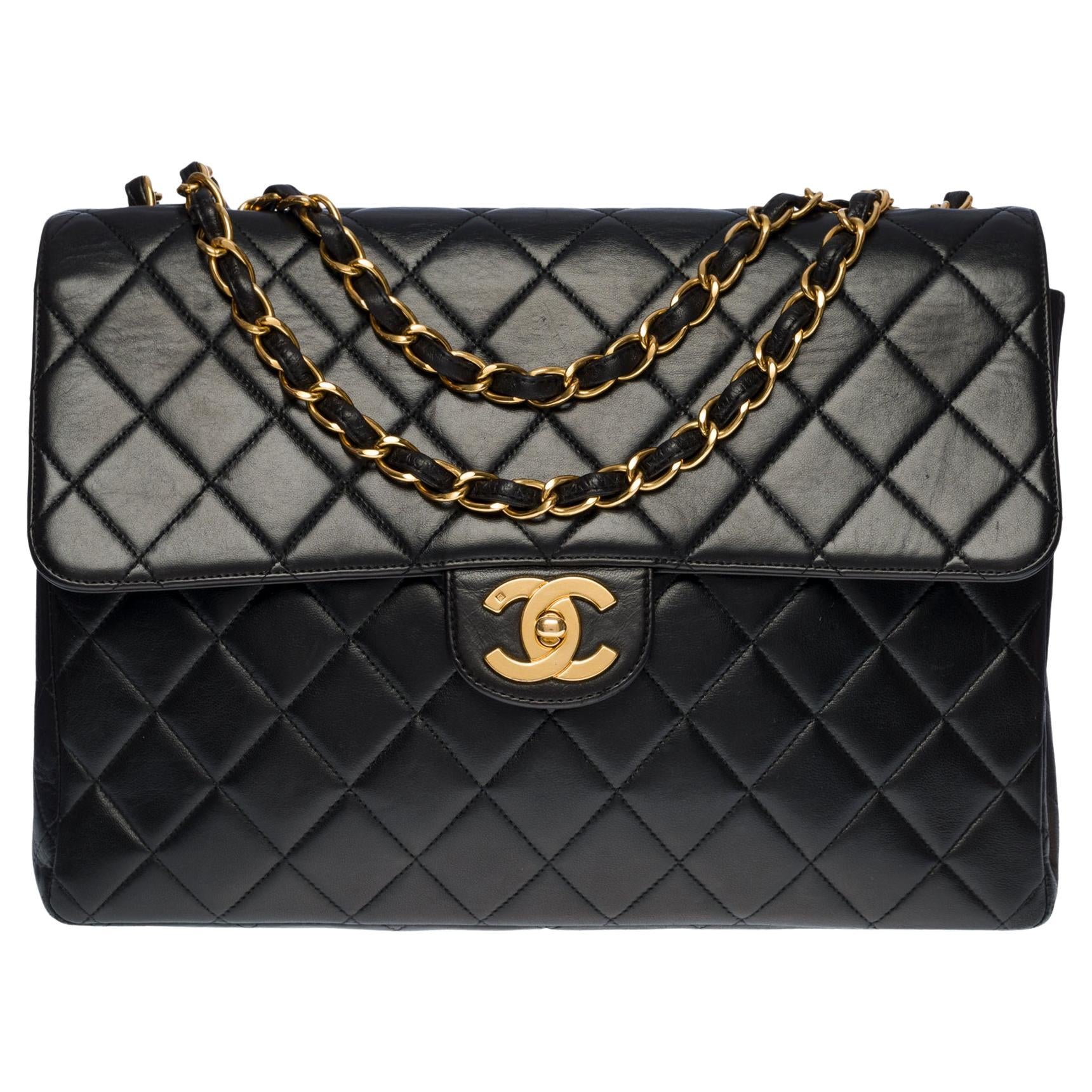 Chanel pre-owned black 2014-2015 jumbo houndstooth and jersey Classic  Single Flap shoulder bag