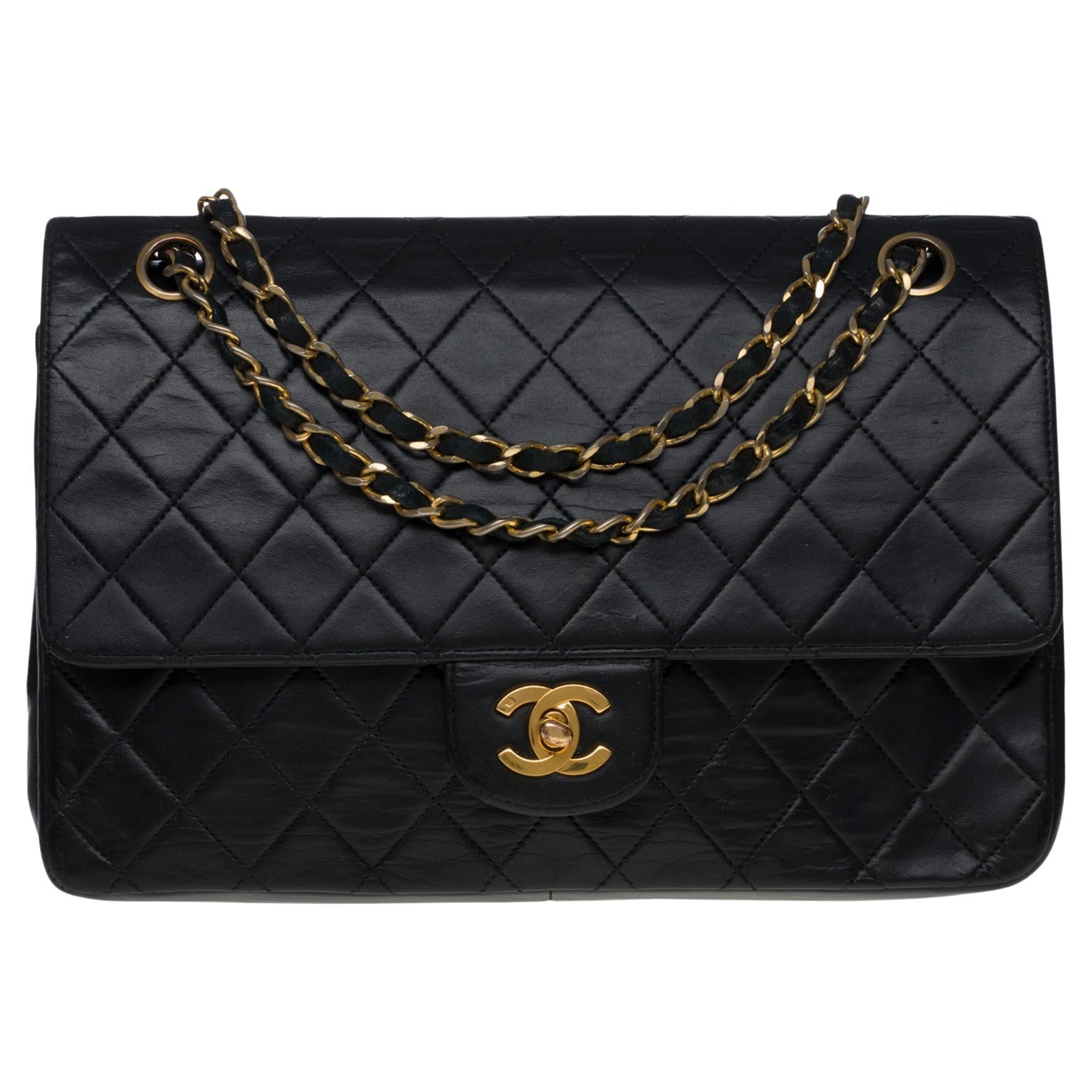 CHANEL Timeless/Classic double Flap shoulder bag in black quilted lamb