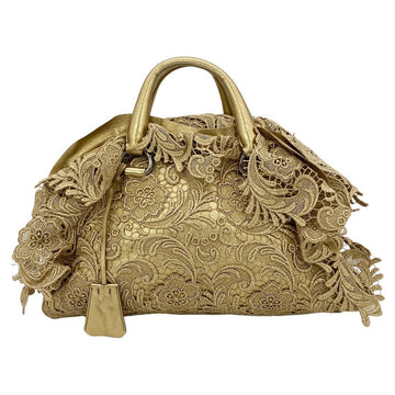 PRADA Gold Leather and Lace Pizzo bag