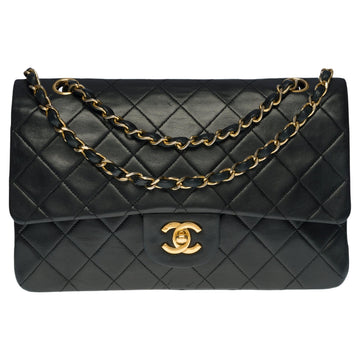 CHANEL Timeless medium double flap shoulder bag in black quilted lambskin, GHW