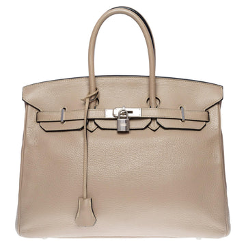 HERMES Superb Birkin 35 cm handbag in dove gray Togo leather, SHW