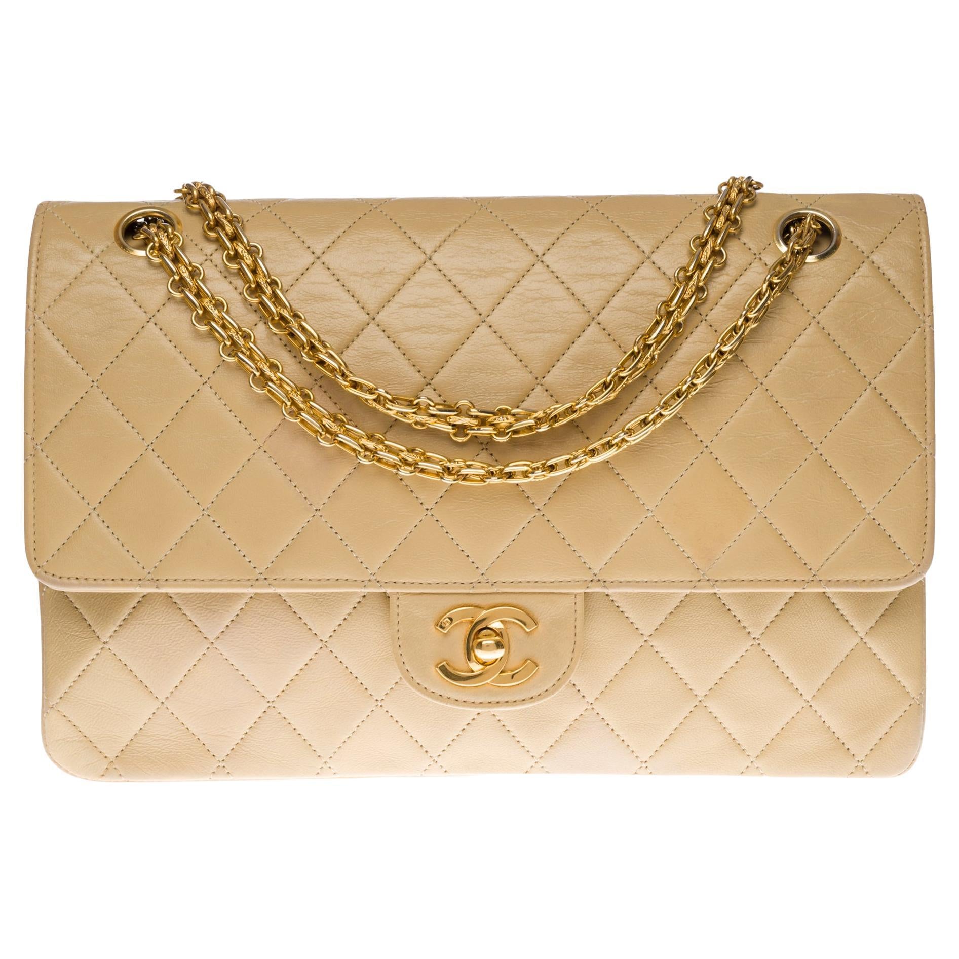 Chanel Timeless/Classique Handbag With Double Flap in Beige Lambskin, GHW