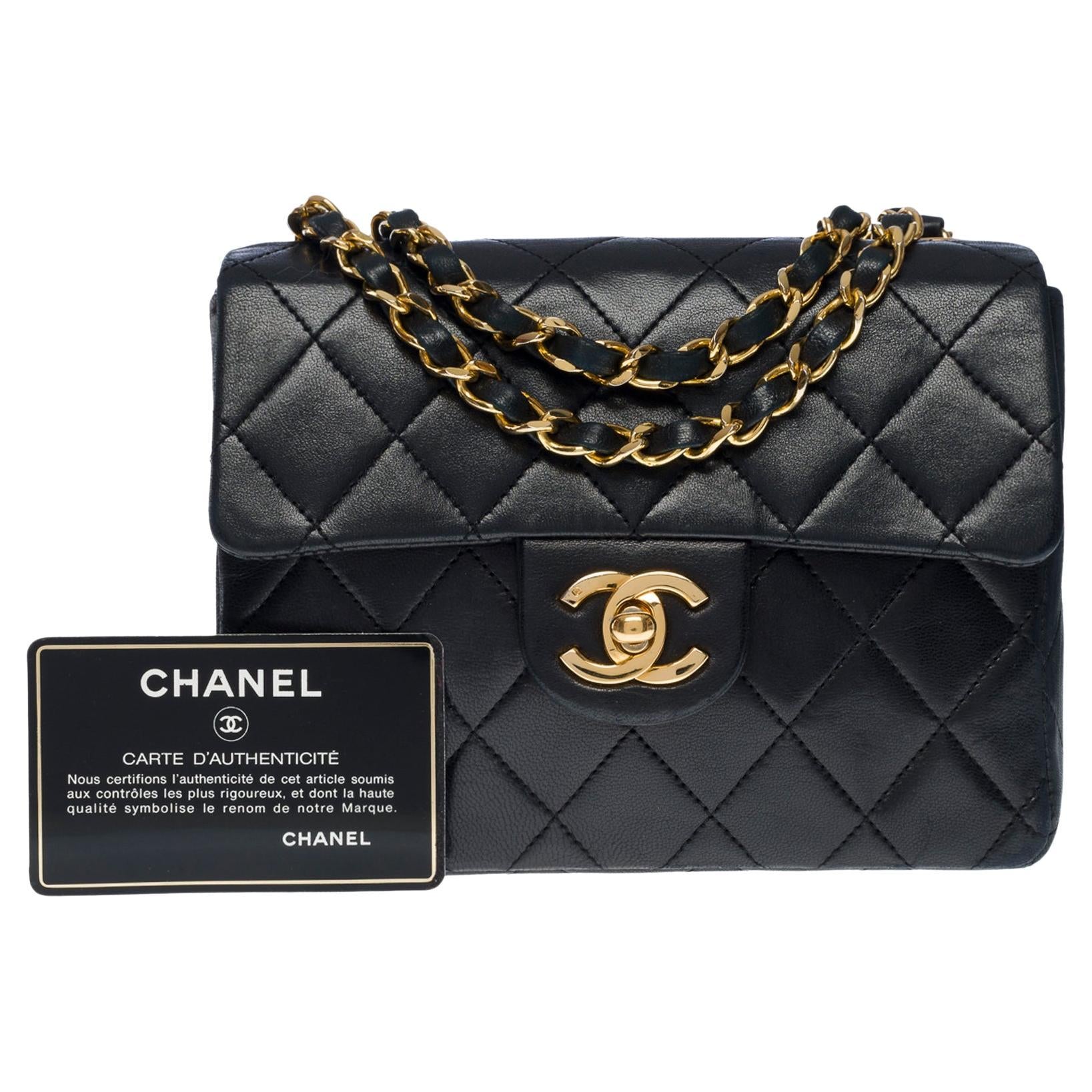 CHANEL Timeless Mini Square shoulder Flap bag in black quilted lambski
