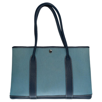HERMES Gorgeous Garden Party 36 Tote bag in Blue Denim Canvas & Leather, SHW