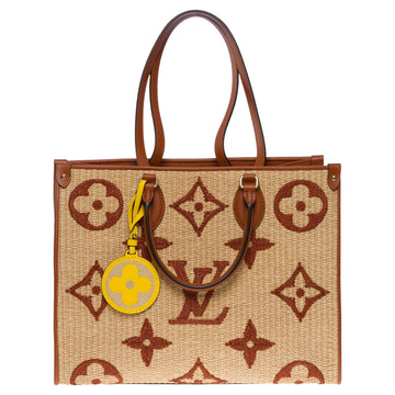 LOUIS VUITTON Amazing limited edition Raffia Onthego MM Tote shoulder bag, GHW
