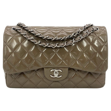 Chanel Olive Green Jumbo Classic Flap Patent Leather Handbag at 1stDibs