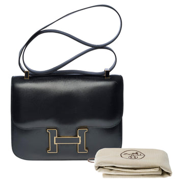 HERMES Rare Constance 23 shoulder bag in black box calf, gold and enamel HW