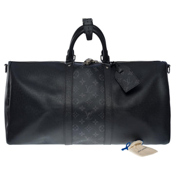 LOUIS VUITTON Keepall 50 Taigarama Travel bag in black canvas and leather , SHW