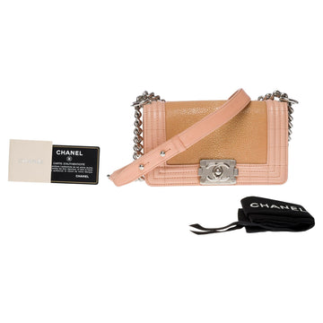 CHANEL Limited Edition Boy Mini shoulder bag in Pink shagreen and leather, SHW